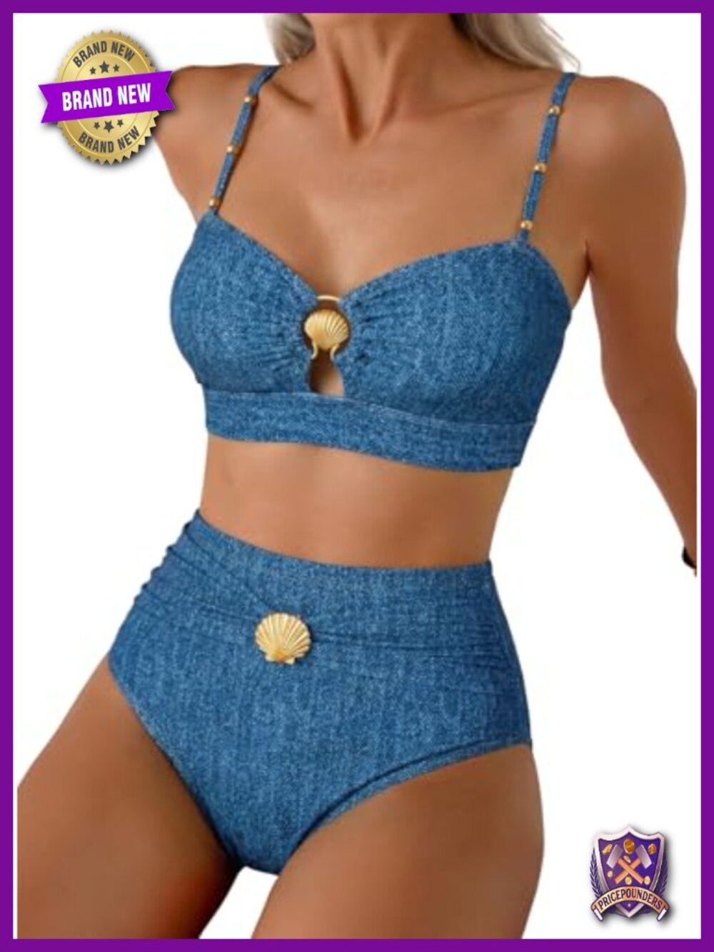 Women Seashell Ring Bikini Set High Waisted 2 Piece Bathing Suit Swimwear